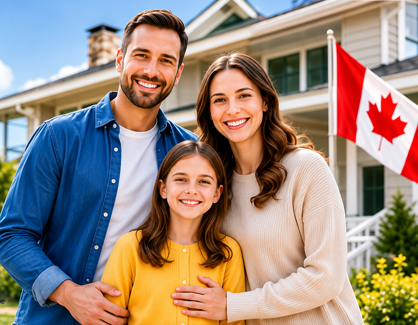 Famille canadienne devant leur maison